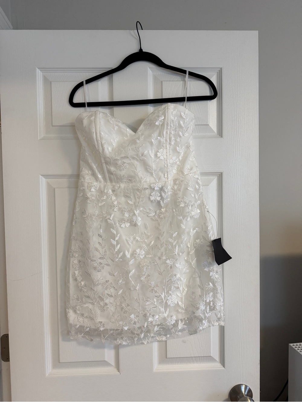 Whistles White Embroidered Strapless Mini Dress